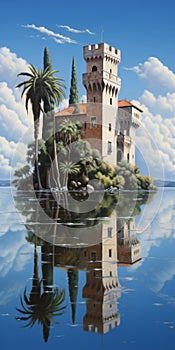 Surreal Lagoon Painting With Italianate Flair: Castello Di Ama Inspired By Dalhart Windberg