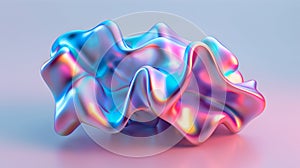 Surreal landscape of fluid forms bathed in holographic light. AI generated