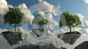 Surreal Landscape with Trees and Cloud Islands . Generative Ai