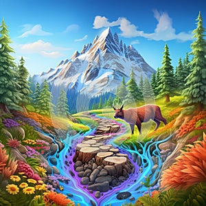 Surreal Landscape with Vibrant Animal Tracks: A Captivating Visual Journey