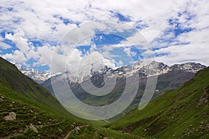 Surreal landscape view of green and rocky mountains. Himachal Pradesh