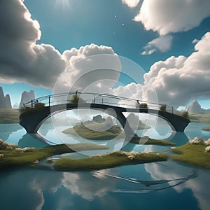 A surreal landscape where floating islands are connected by whimsical bridges, surrounded by fluffy clouds2