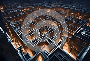 a surreal logic alien prison maze wall lost direction complex fantasy room challenge labyrinth ancient mythology culture strategy