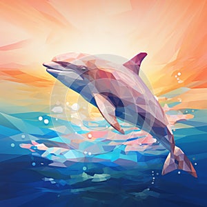 Surreal Low Poly Dolphin Portrait In Colorful Cubism Style