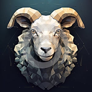 Surreal Low Poly Sheep Portrait With Geometric Patterns And Realistic Lighting photo