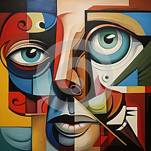 Surreal male portrait in cubist style. AI generation