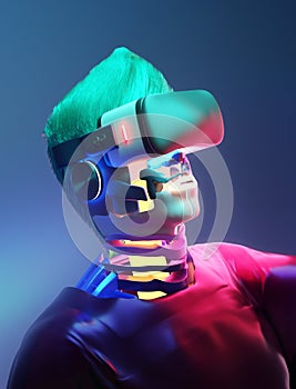 Surreal Man Wearing A Virtual Reality Headset photo