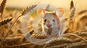 Surreal Mouse In Wheat Field: Fantastic Villagecore Animal Portrait