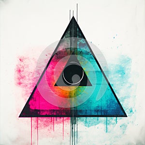 Surreal Multicolored Triangle With Dark Center - Dreamlike Spray Painted Realism