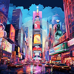 Surreal New York City with Vibrant Neon Lights