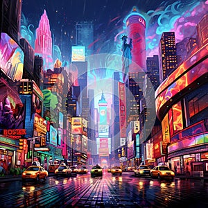 Surreal New York City with Vibrant Neon Lights