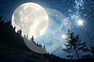 Full moon in night sky with stars photo