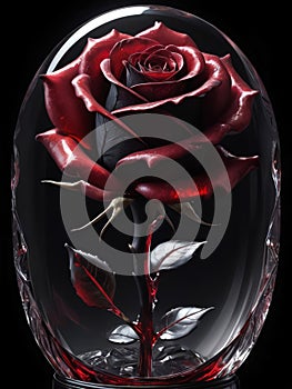 A Surreal Ode to Grief, Featuring an Intricately Beautiful Rose Enshrined in Crystal Darkness