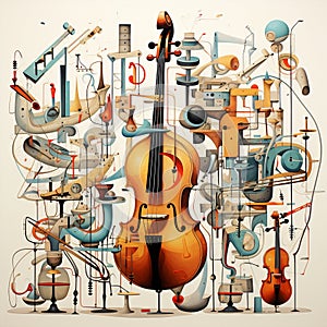 Surreal Orchestra of Medical Instruments in Abstract Expressionism Style