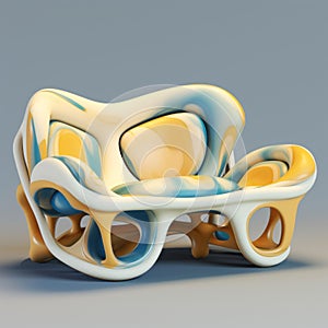 Surreal Organic Chair With Blue And Yellow Design