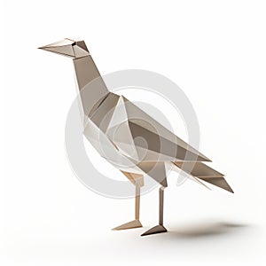 Surreal Origami Crow: Muted Tones, Geometric Shapes, And Bold Structural Design