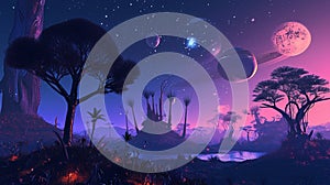 A surreal and otherworldly setting with bizarre plants and extraterrestrial creatures. Generative Ai