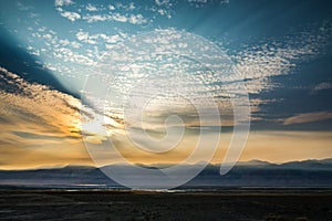 Surreal Owens Lake at sunset in California Usa