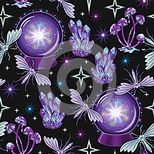 Surreal pattern with magic ball crystals butterfly