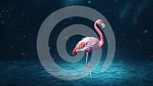 Surreal Pink Flamingo In Moonlit Waters