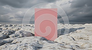 Surreal Pink Monolith on Rocky Terrain