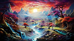 Surreal psychedelic dreamscape with swirling vortexes, morphing landscapes, and captivating blend by AI generated