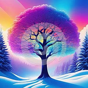 Surreal psychedelic landscape illustrationin alternative trippy colourful photo
