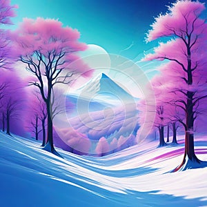 Surreal psychedelic landscape illustrationin alternative trippy colourful photo