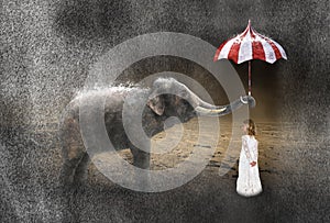 Surreal Rain, Weather, Elephant, Girl, Storm