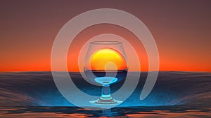surreal seascape with glass and sunset