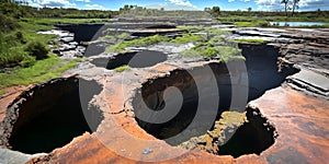 The surreal sight of a sinkhole swallowing up a section of land