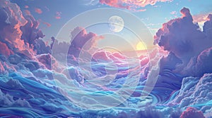 Surreal Sky-Ocean Dreamscape with Ethereal Moonlight photo