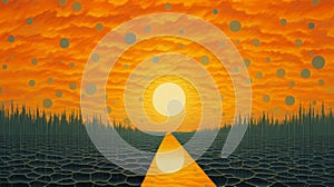 Surreal Solar Power: A Digital Painting Of An Orange Rising Sun