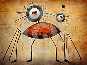 Surreal spider abstract art brut animal character