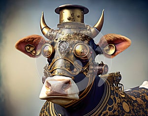 Surreal Steampunk Cow, Retro Technology