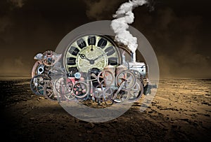 Surreal Steampunk Flying Time Machine Technology