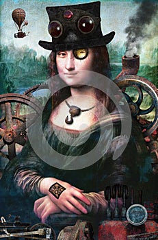 Surreal Steampunk Mona Lisa Oil Painting