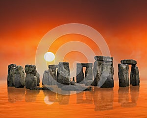 Surreal Stonehenge, Sunrise, Sunset, Ancient Ruins, Background