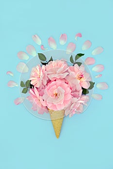 Surreal Summer Pink Rose Flower Ice Cream Cone