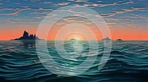 Surreal Sunset: A Highly Detailed Optical Illusion Painting Of Oceans And Islands