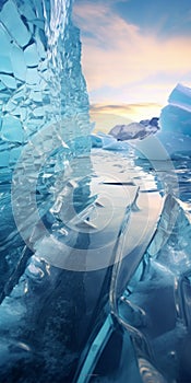 Surreal Sunset: Realistic Water Edda Iceberg In The North Pole