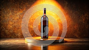 A Surreal Symphony of Wine Elegant Wine Bottle on a Textured Dark Platform Captivating Still Life Photography photo