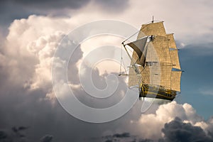 Surreal Tall Sailing Ship, Clouds