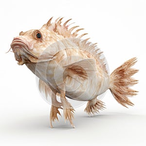 Surreal Theatrics: 3d Model Of Brown Scorpion Fish In White Background