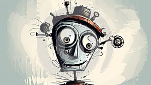 Surreal Theatrics: A Detailed Cartoon Robot Head Sketch