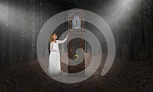 Surreal Time, Grandfather Clock, Girl photo