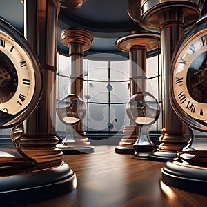 Surreal time warp, clocks and hourglasses floating in a distorted space, temporal concept3