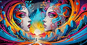 Surreal Twin Faces Art