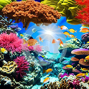 A surreal underwater coral reef teeming with exotic fish and sea life1, Generative AI