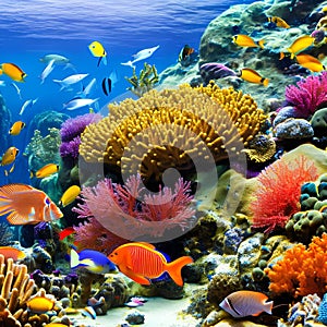 A surreal underwater coral reef teeming with exotic fish and sea life5, Generative AI